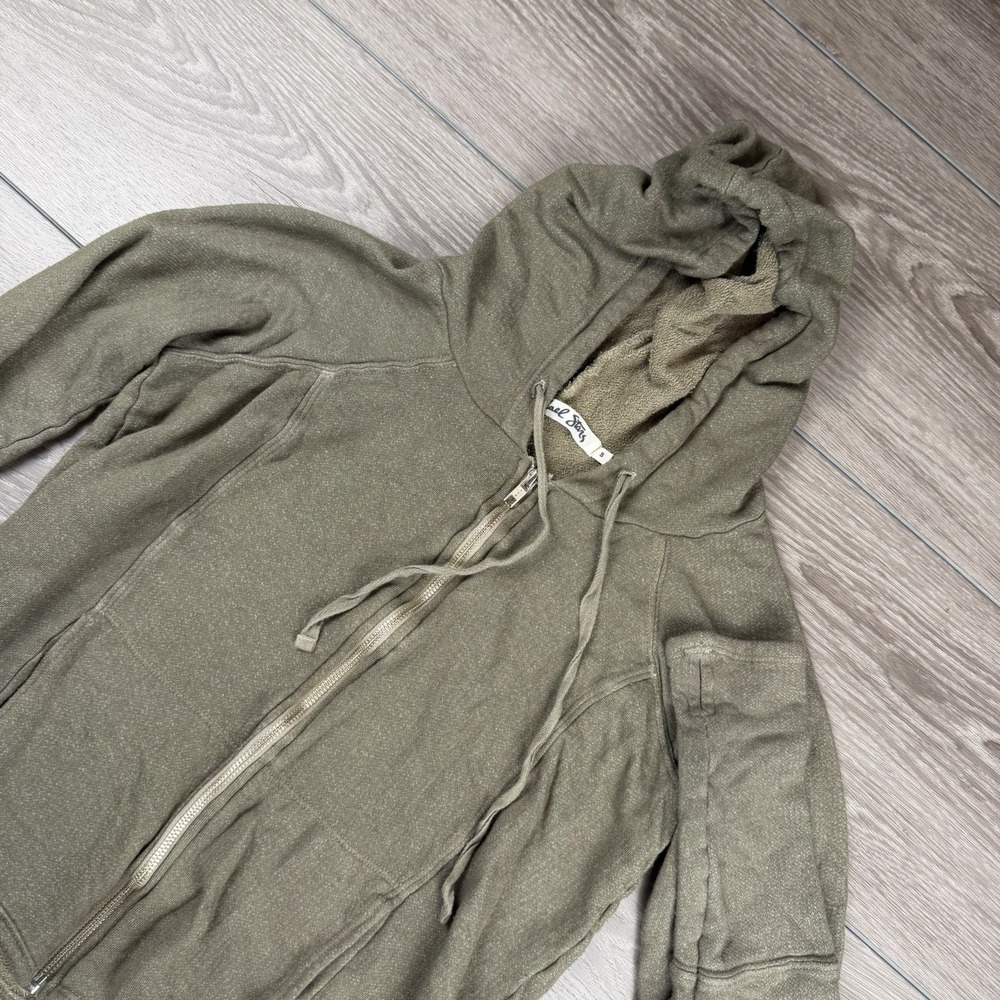 Michael Stars Women's Full Zip Hooded Rayon Blend Sweatshirt Olive Small